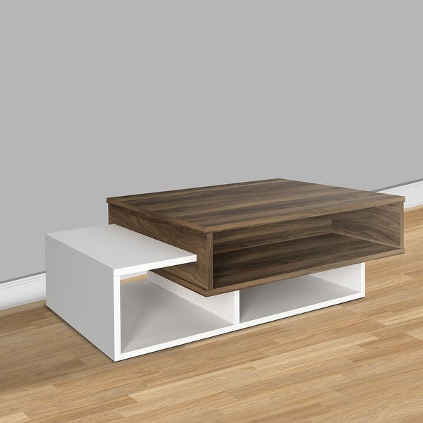 41 Inch Modern Wooden Rectangular Coffee Table with 3 Tier Storage