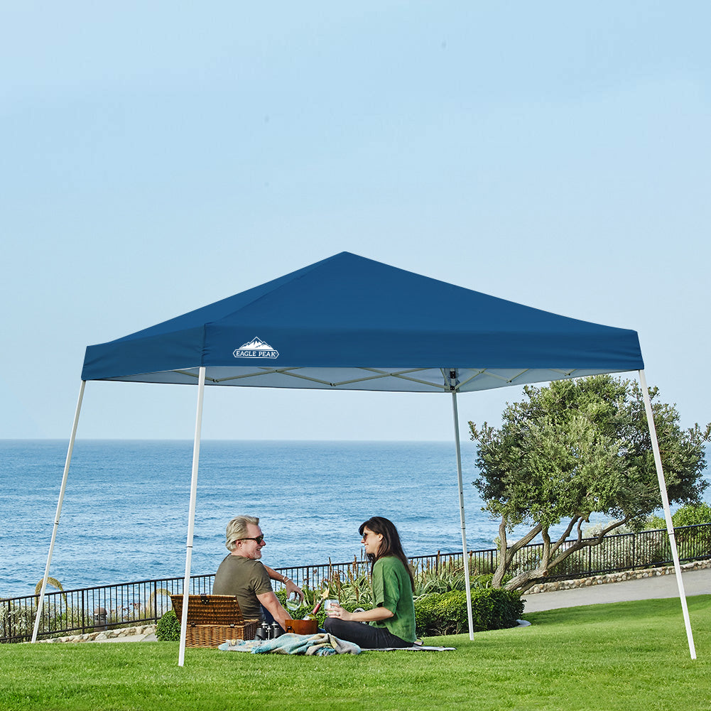 EAGLE PEAK 10' x 10' Slant Leg Pop-up Canopy Tent Easy One Person Setup Instant Outdoor Canopy Folding Shelter with 64 Square Feet of Shade (Dark Blue)