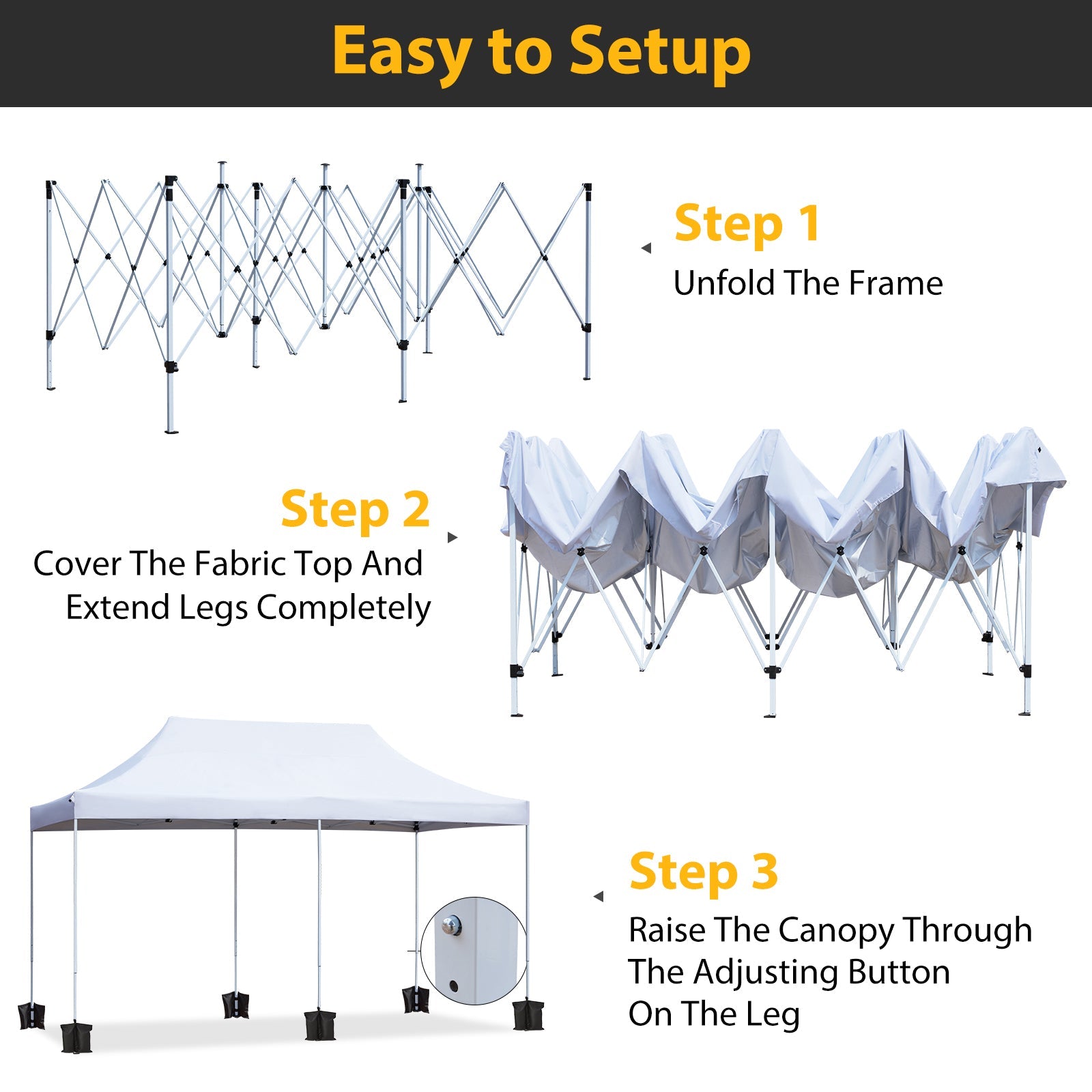 AVAWING 10x20FT Pop up Canopy Tent with Portable Wheeled with Roller Bag, Folding Patio Canopies Height Adjustable, Anti-UV & Waterproof for Parties, Camping, Commercial with Sandbags x 4(White)