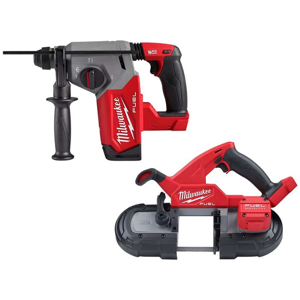 Milwaukee M18 FUEL 18V Lithium-Ion Brushless Cordless 1 in. SDS-Plus Rotary Hammer with Compact Bandsaw (2-Tool) 2912-20-2829-20