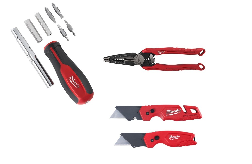 Milwaukee 7 in 1 Combination Pliers FASTBACK Compact Knife Set 11 in 1 Screwdriver SQ Drive Bundle