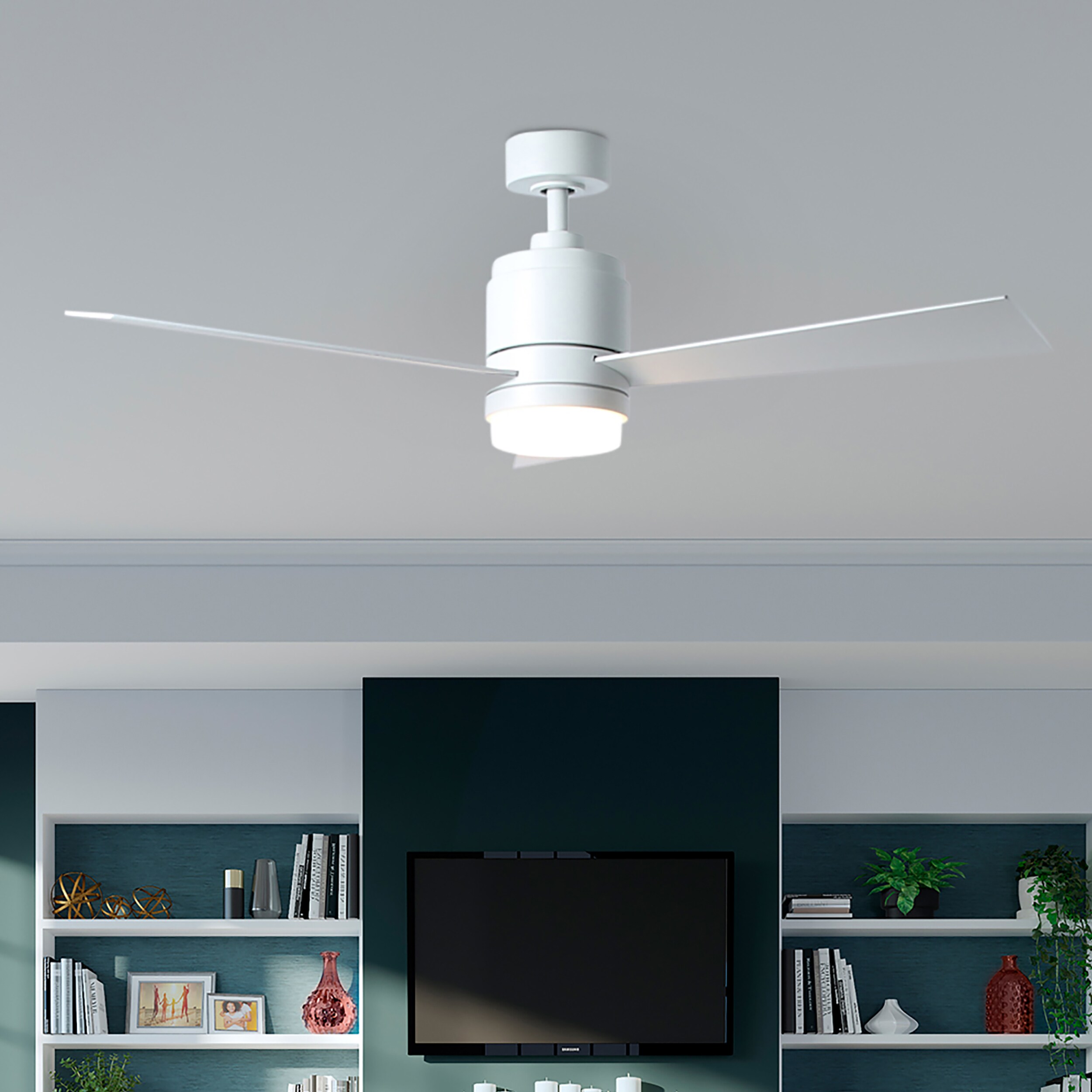 Fanimation Studio Collection Pylon 48-in Matte White LED Indoor Smart Ceiling Fan with Light Remote (3-Blade)