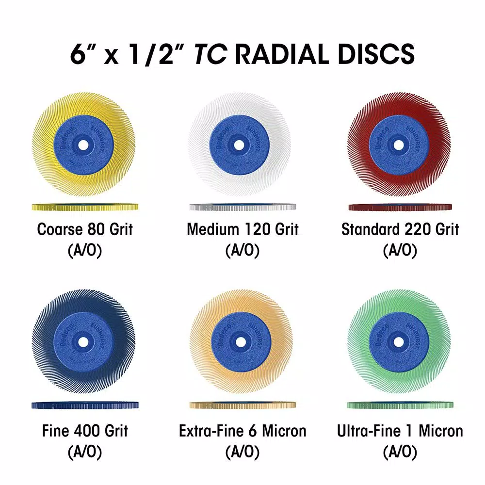 Dedeco Sunburst and#8211; 6 in. TC Radial Discs and#8211; 1/2 in. Arbor and#8211; Thermoplastic Cleaning and Polishing Tool， X-Fine 6 Micron (1-Pack) and#8211; XDC Depot