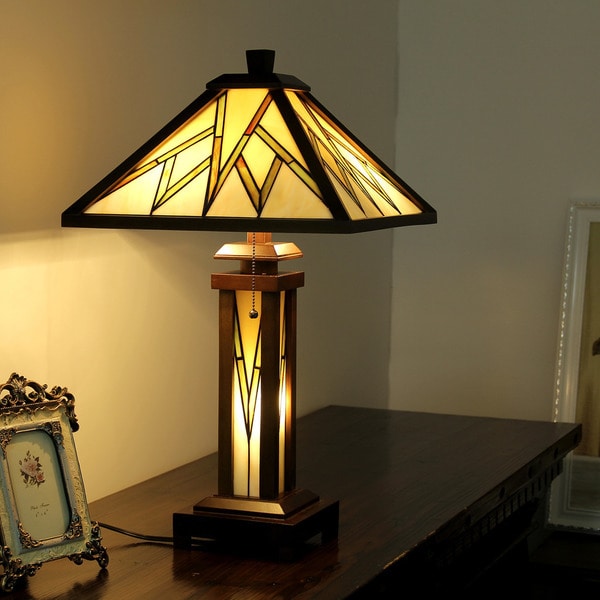  Style Mission Design Double Lit 2+1-light Dark Walnut Table Lamp