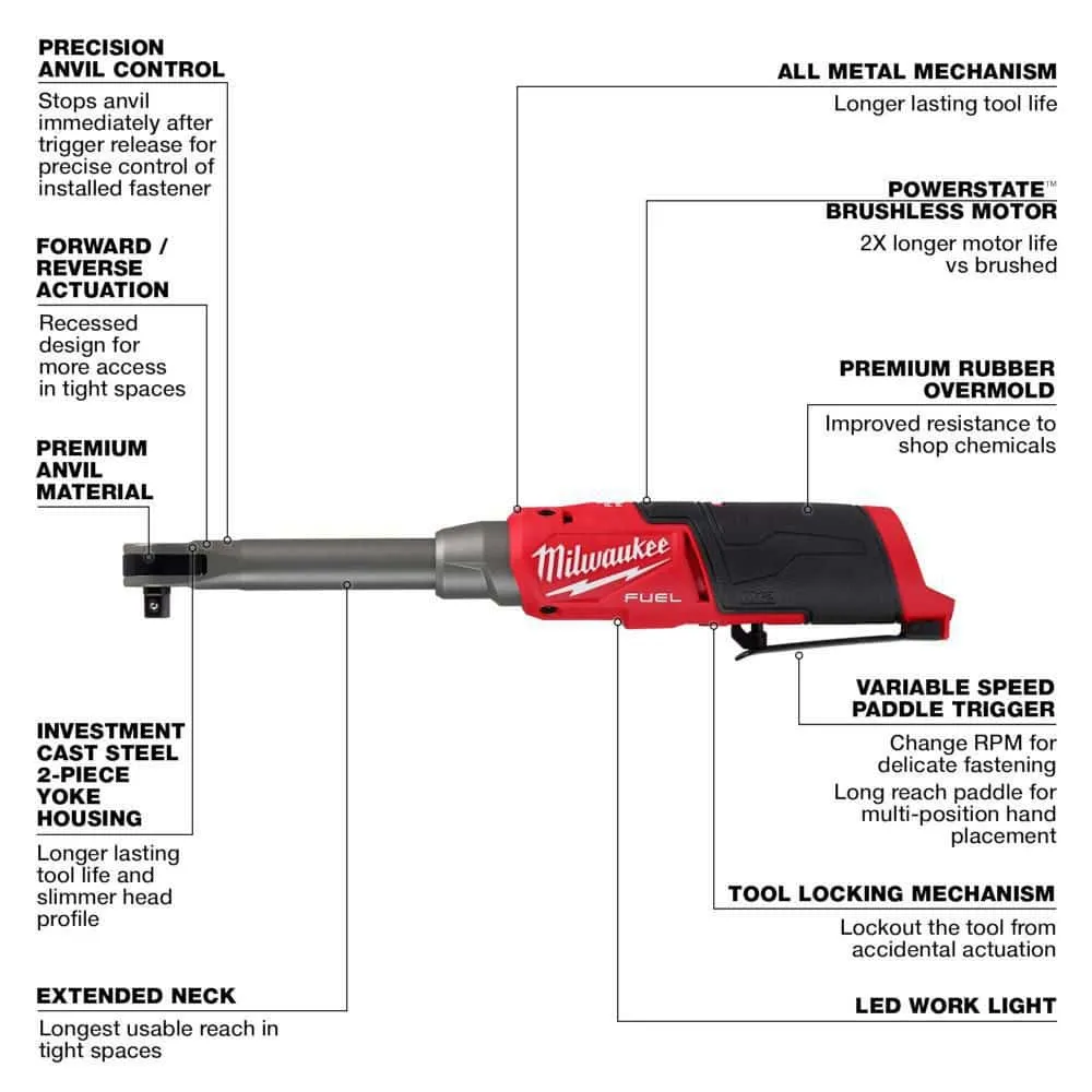 Milwaukee M12 FUEL 12V Lithium-Ion Brushless Cordless 3/8 in. Extended Reach High Speed Ratchet (Tool Only) 2569-20