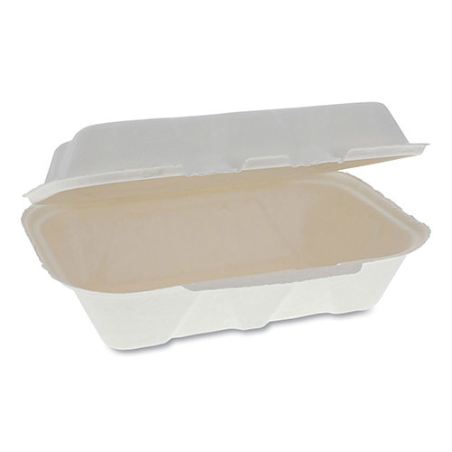 Pactiv EarthChoice Bagasse Hinged Lid Container | 9.1 x 6.1 x 3.3， 1-Compartment， Natural， 150