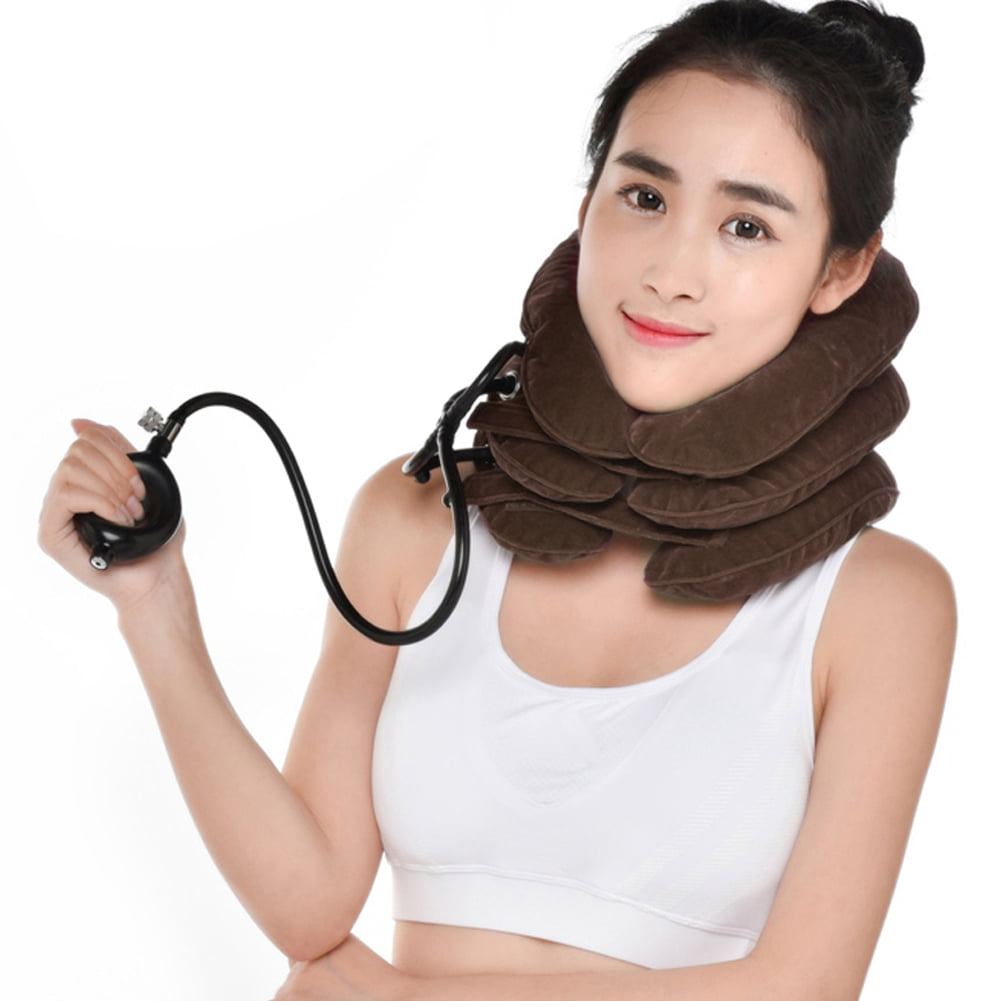 Cervical Neck Traction Device for Instant Neck Pain Relief - Inflatable & Adjustable Neck Stretcher Neck Support Brace, Best Neck Traction Pillow for Home Use Neck Decompression(Coffee)