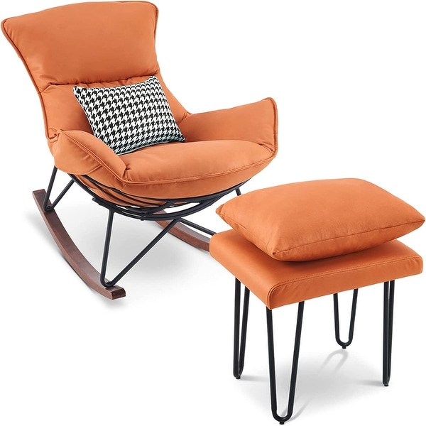 Mcombo Modern Accent Rocking Chairs with Ottoman， Lounge Armchair for Living Room Bedroom