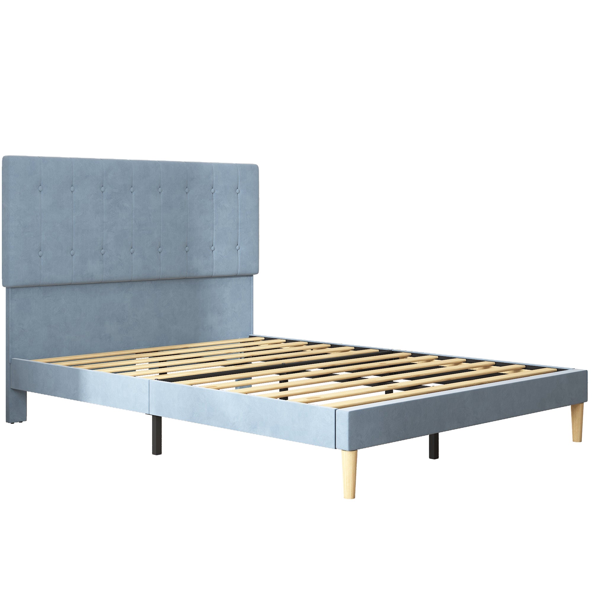 Blue Full Bed Frame for Adults Kids, Modern Fabric Upholstered Platform Bed Frame with Headboard, Full Size Bed Frame Bedroom Furniture with Wood Slats Support, No Box Spring Needed