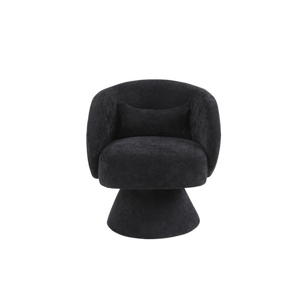 Round Barrel Swivel Chairs in Performance Fabric with Small Pillow， Linen Accent Chair Swivel Armchair for Living Room Bedroom