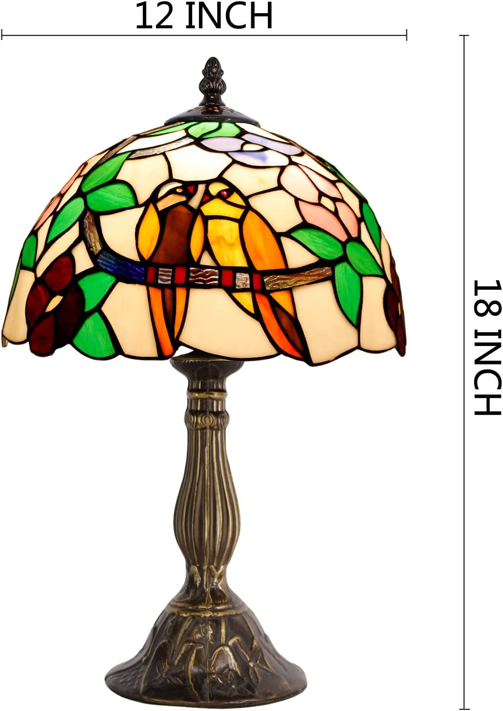 SHADY  Table Lamp Stained Glass Bedside Lamp Double Tropical Birds Desk Reading Light 12X12X18 Inches Decor Bedroom Living Room Home Office S803 Series