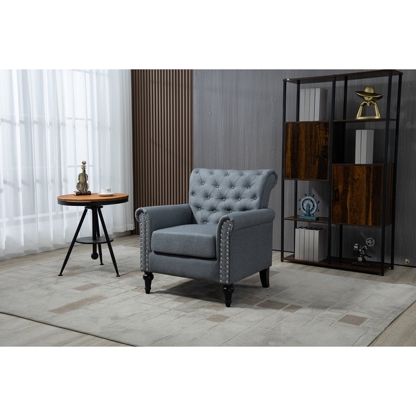 Modern Accent Chair Velvet Armchair w/Tufted Back/Wood Legs， Upholstered Leisure Arm Chair Single Chair for Living Room Bedroom