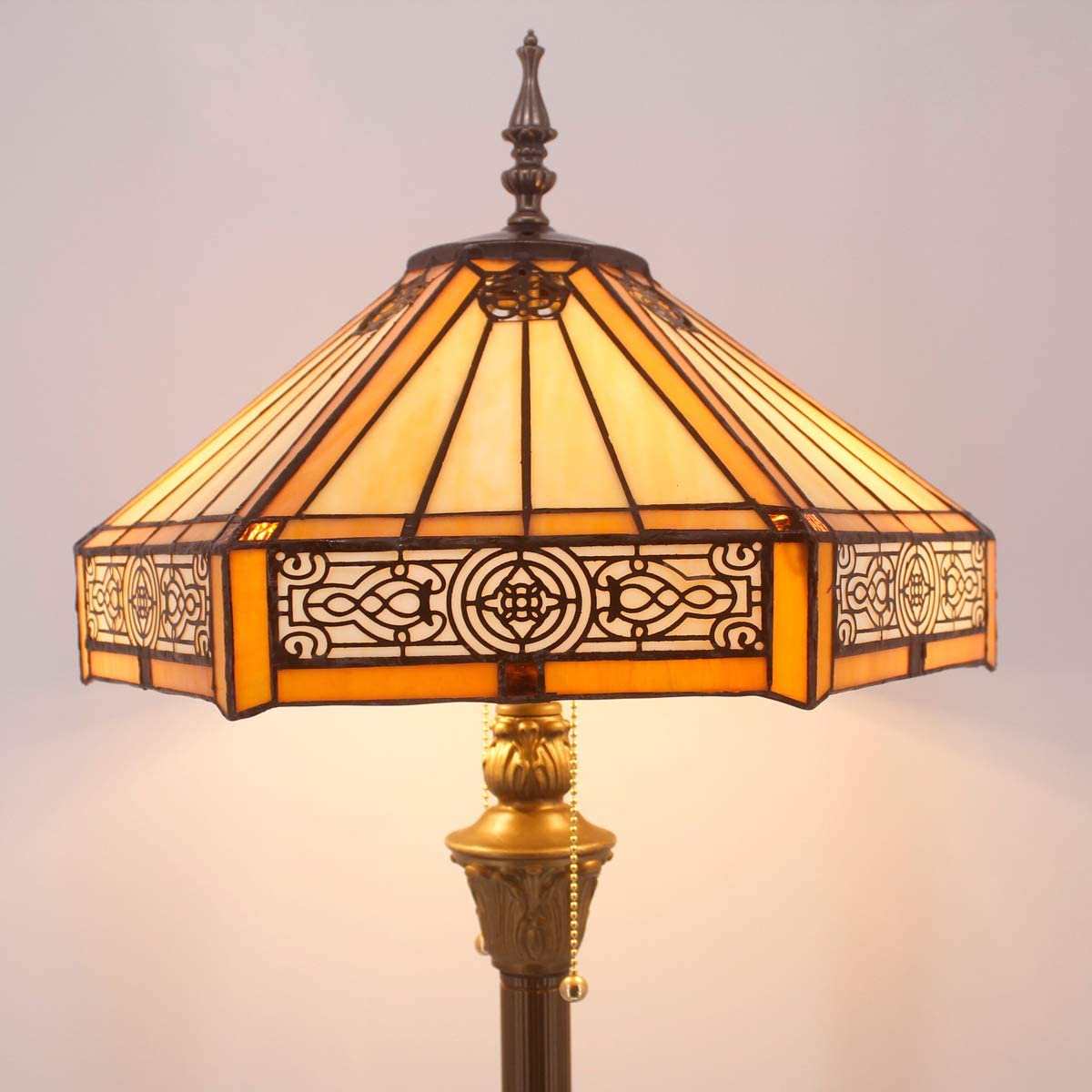 BBNBDMZ  Floor Lamp Yellow Hexagon Stained Glass Mission Standing Reading Light 16X16X64 Inches Antique Pole Corner Lamp Decor Bedroom Living Room  Office S011 Series