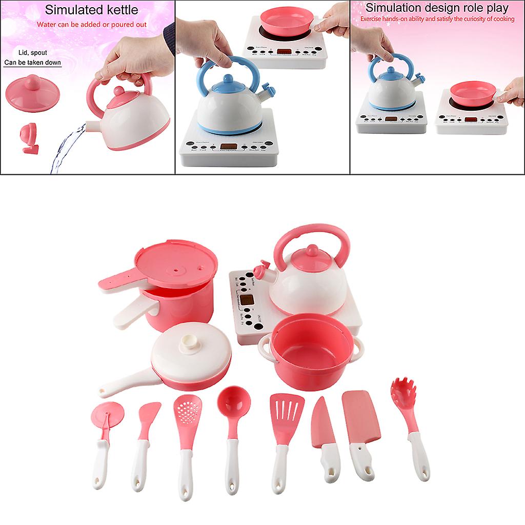 13pcs Kids Kitchen Play Toy Sets，pretend Cooking Kit With Induction Cooker，cookware Pots And Pans Playset，cooking Utensils Accs