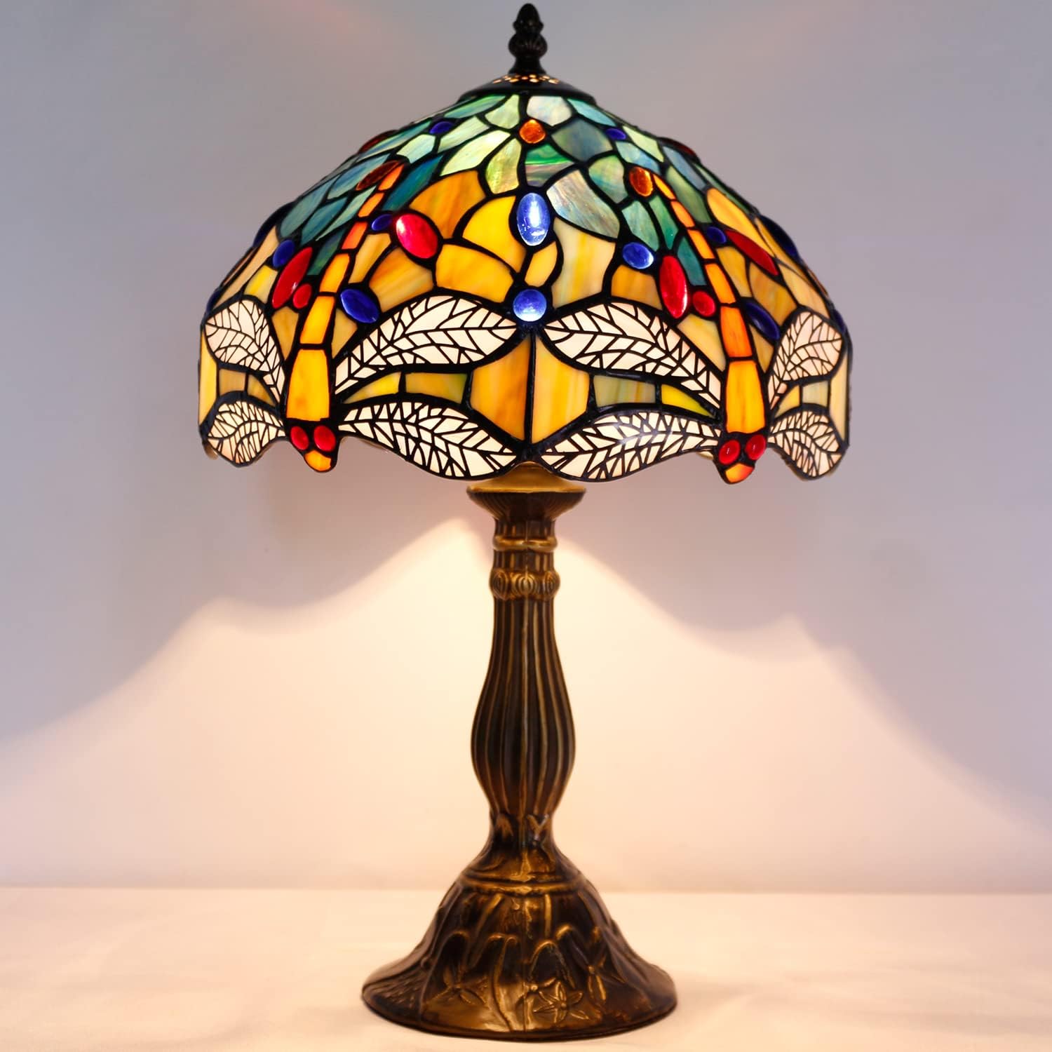 GEDUBIUBOO  Lamp Sea Blue Yellow Stained Glass Dragonfly Style Table Lamp Nautical Reading Desk Bedside Light 12X12X18 Inches Decor Bedroom Living Room  Office S128 Series