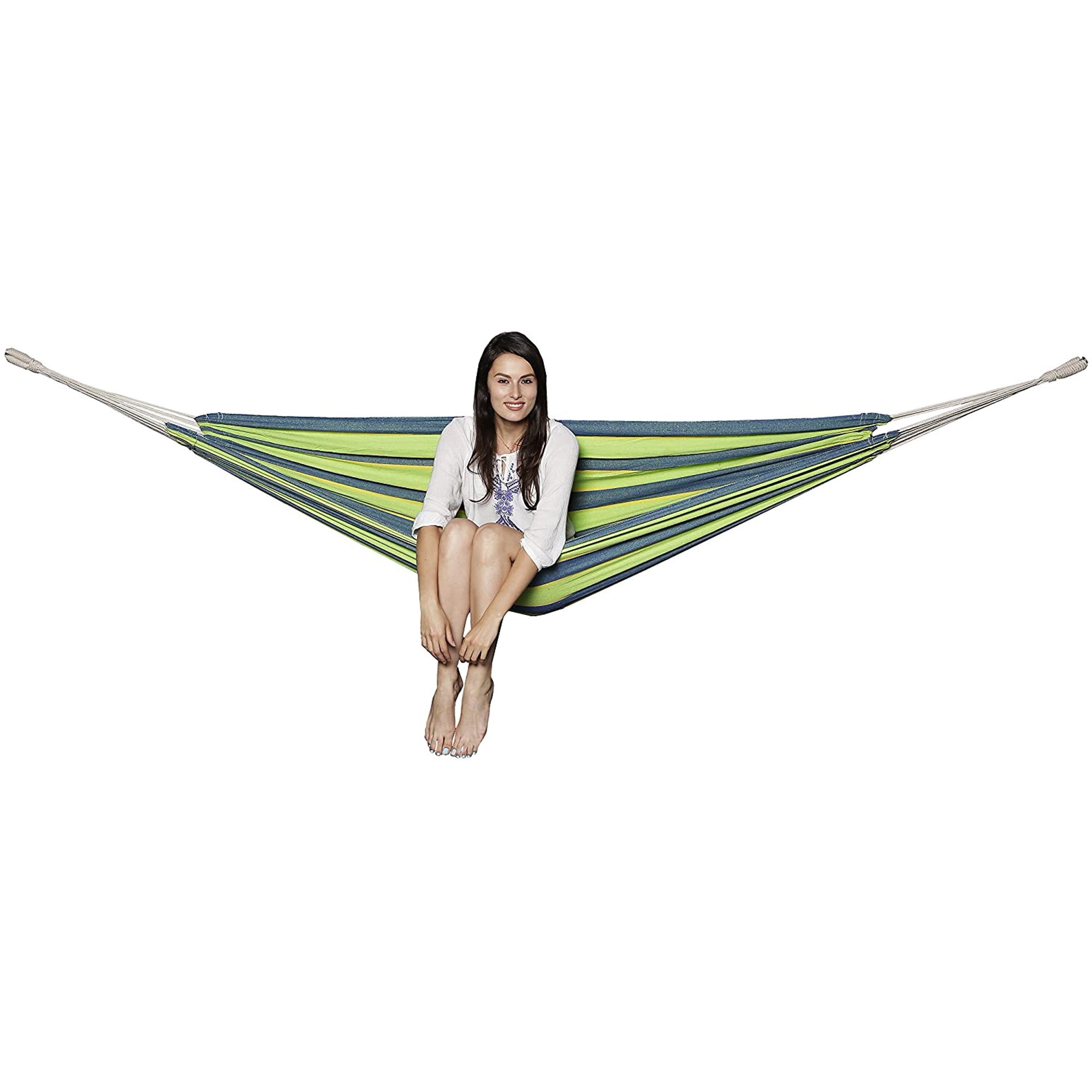 Gilbin Cotton Double Hammock Portable 2 Person Durable Extra Large Canvas Hammock, Canvas Double Brazilian Hammock, Perfect for Camping, Outdoors Gear, Backpack, Hiking, Hunting, Backyard