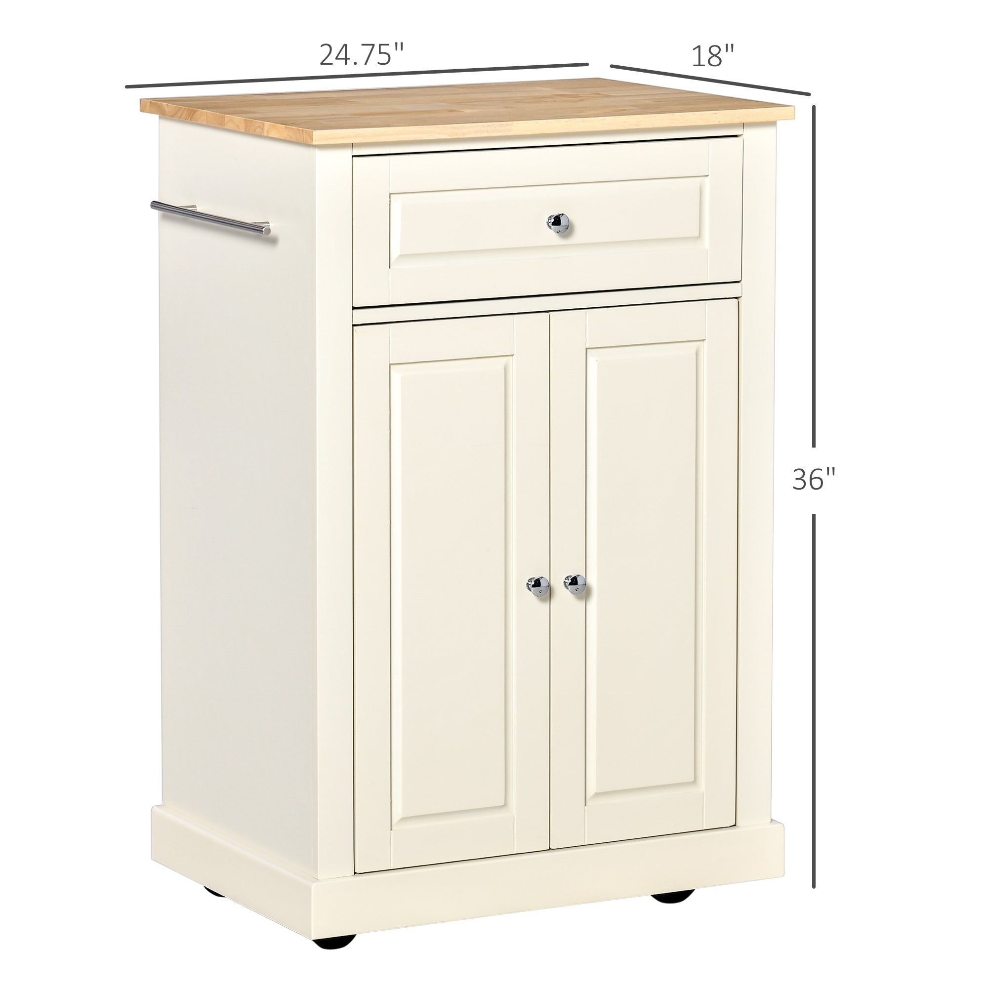 HOMCOM Rolling Kitchen Island Cart， Portable Serving Trolley Table with Drawer， Adjustable Shelf and 2 Towel Racks， Cream White