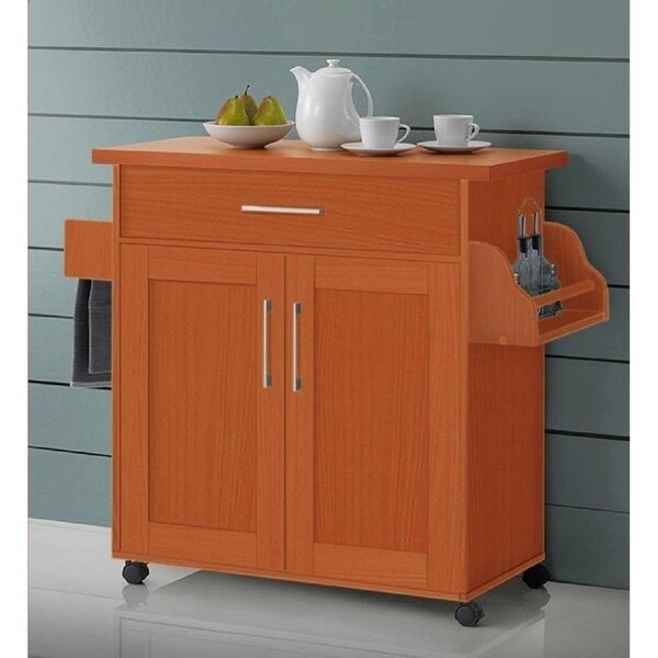 Kitchen Cart with Spice Rack plus Towel Holder， Cherry - - 36307812