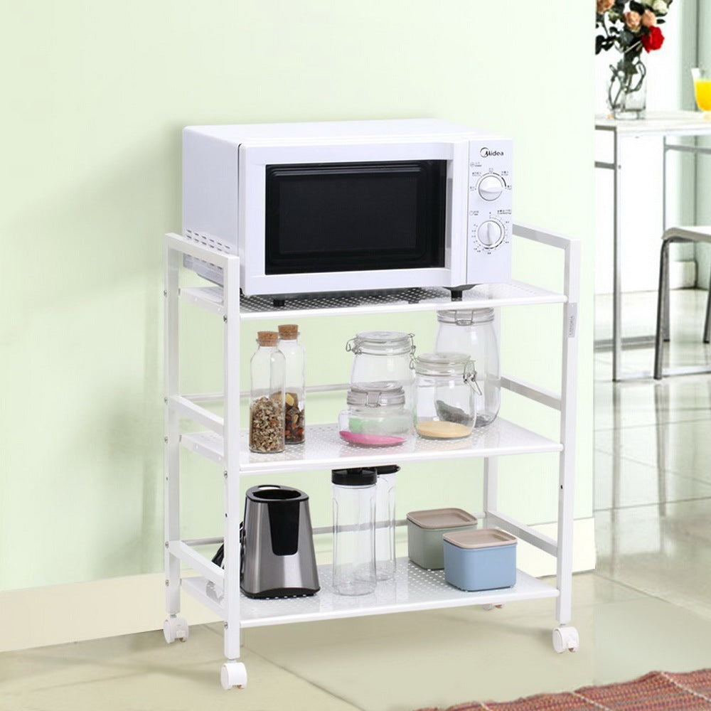 3 Tiers Rolling Cart， Kitchen Island for Home， Portable Storage Cart with Wheels， Movable Widen Rolling Storage Cart - White