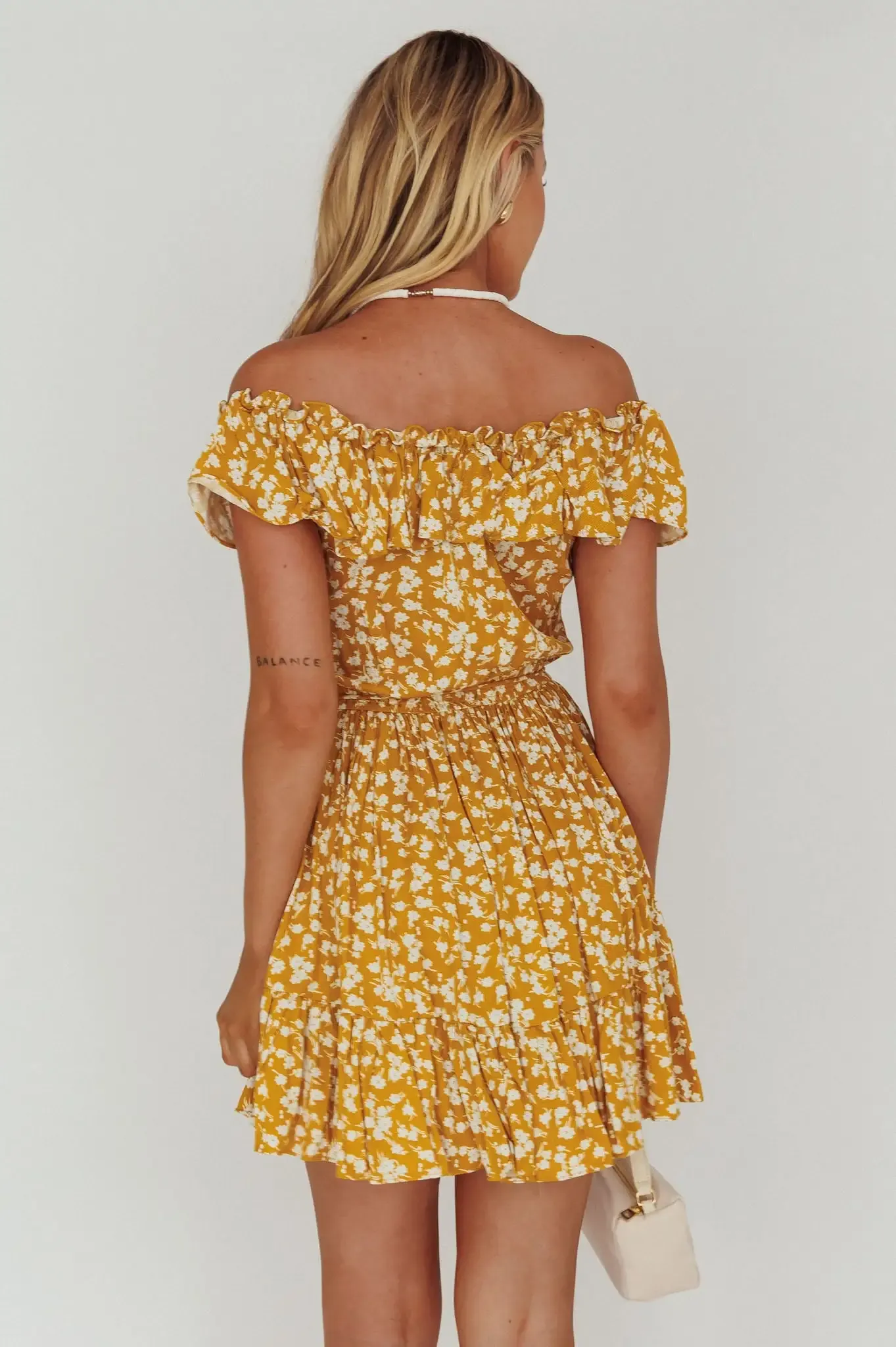Cloudconsult Andie Off-Shoulder Frill Dress Floral Yellow