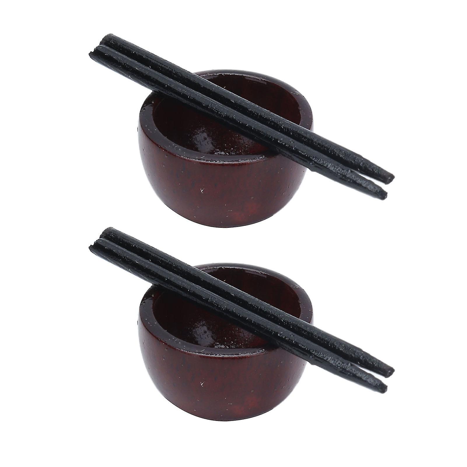 1:12 Dollhouse Bowl and Chopsticks Set Miniature Redwood Retro Doll House Tableware for Dollhouse Kitchen Dining Room