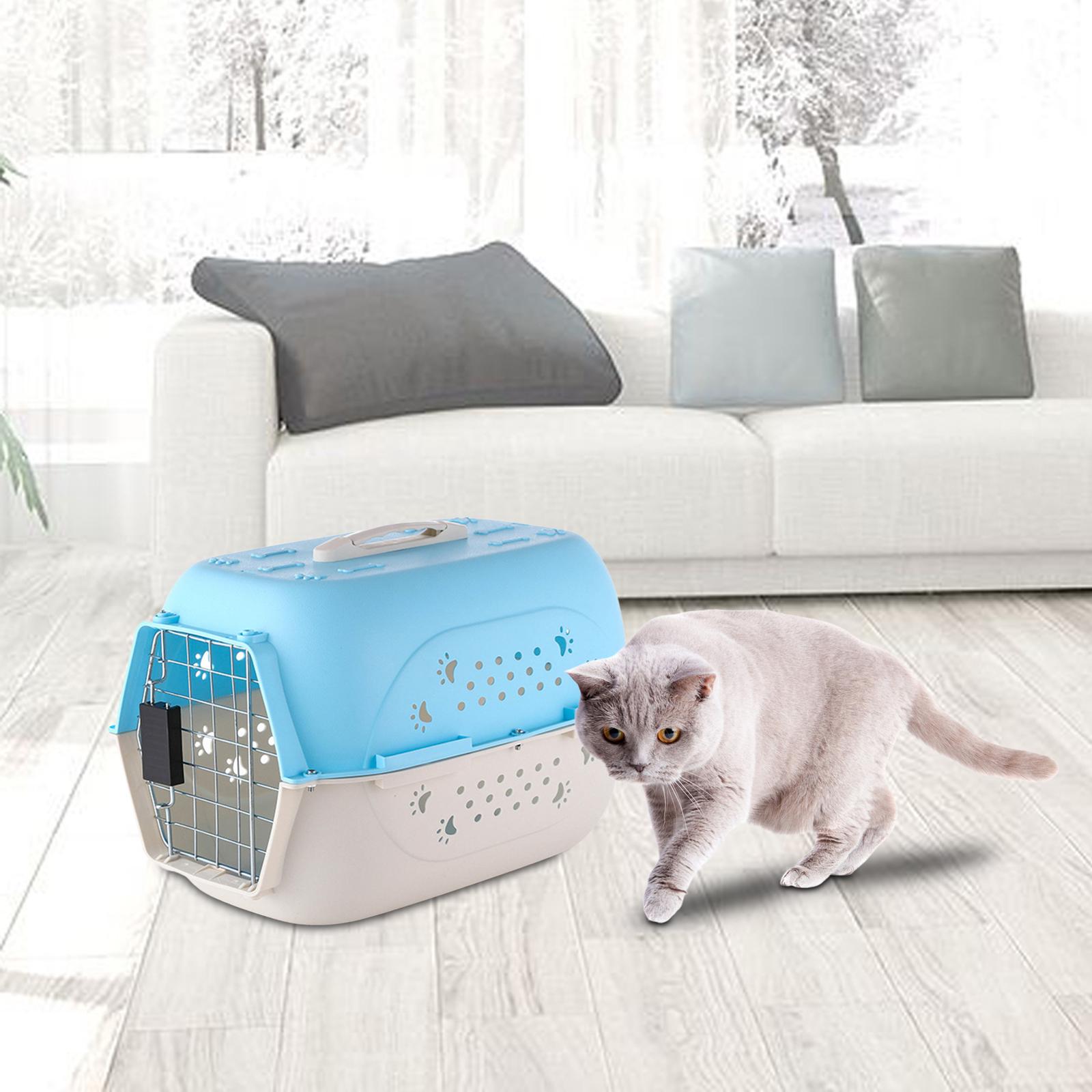 Portable Hard Sided Travel Carriers Kennel Tote Case Airline Carrying Breathable Cat Dog Cage for Puppy Rabbits Traveling Walking Hiking ， 58x40x36cm Blue