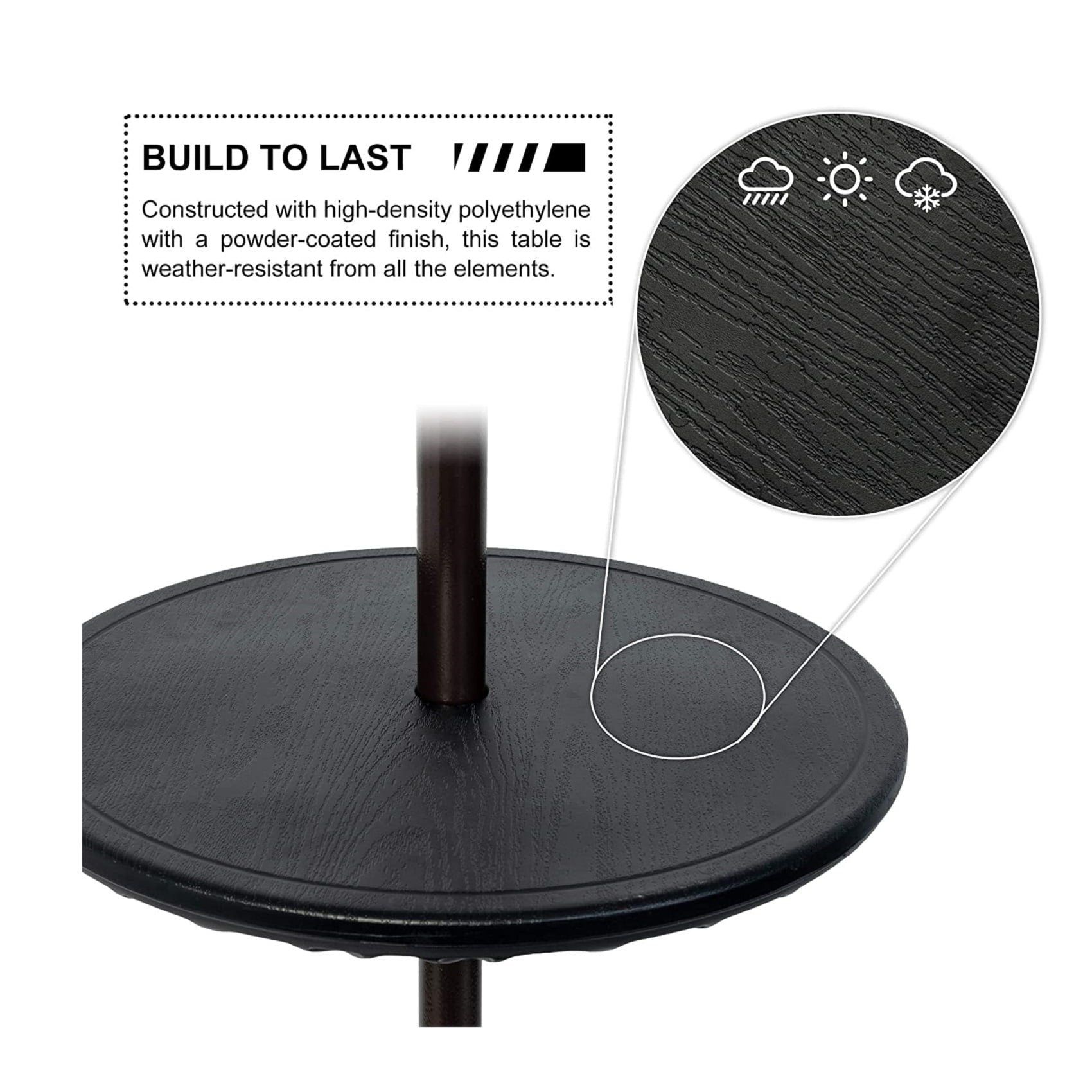 Prime Garden Adjustable Umbrella Table with Umbrella Hole for Patio Outdoor,Black