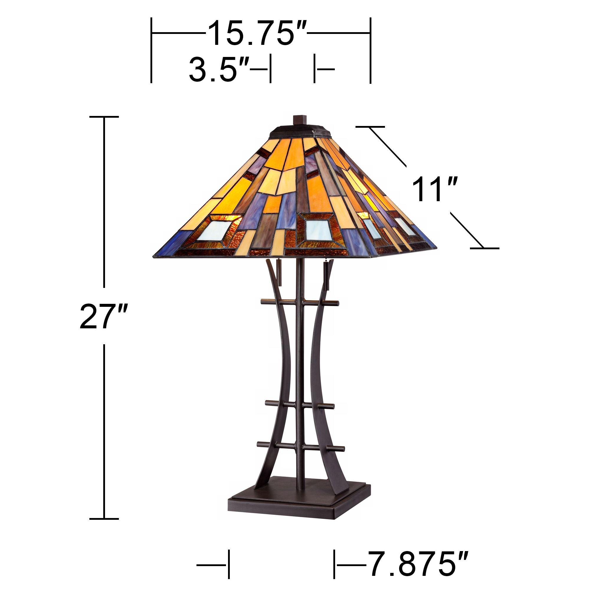 Robert Louis  Mission Table Lamp 27" Tall Iron Bronze Geometric Stained Glass Art Shade for Living Room Family Bedroom Bedside