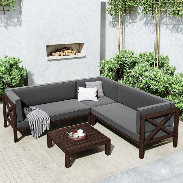 [Pre sale] 4PCS Patio X-Back Sofa Set with CushionsandTableandGray Cushion - Overstock - 33994052