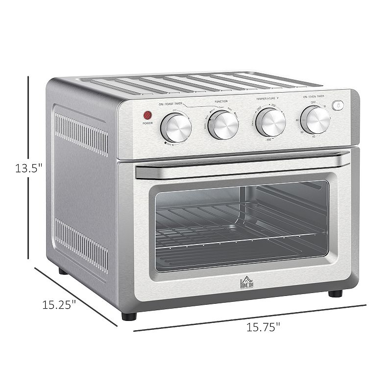 HOMCOM 7 in 1 Toaster Oven 21 Qt 4 Slice Convection Oven with Warm Broil Toast Bake Air Fryer Setting 60min Timer Adjustable Thermostat 3 Crust Shades and 4 Accessories 1550W for Countertop