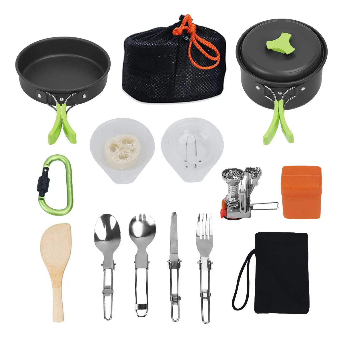 16Pcs Hiking Backpacking Non Stick Portable Outdoor Camping Cookware Set / Mess Kit / Cookset / Camp Kitchen