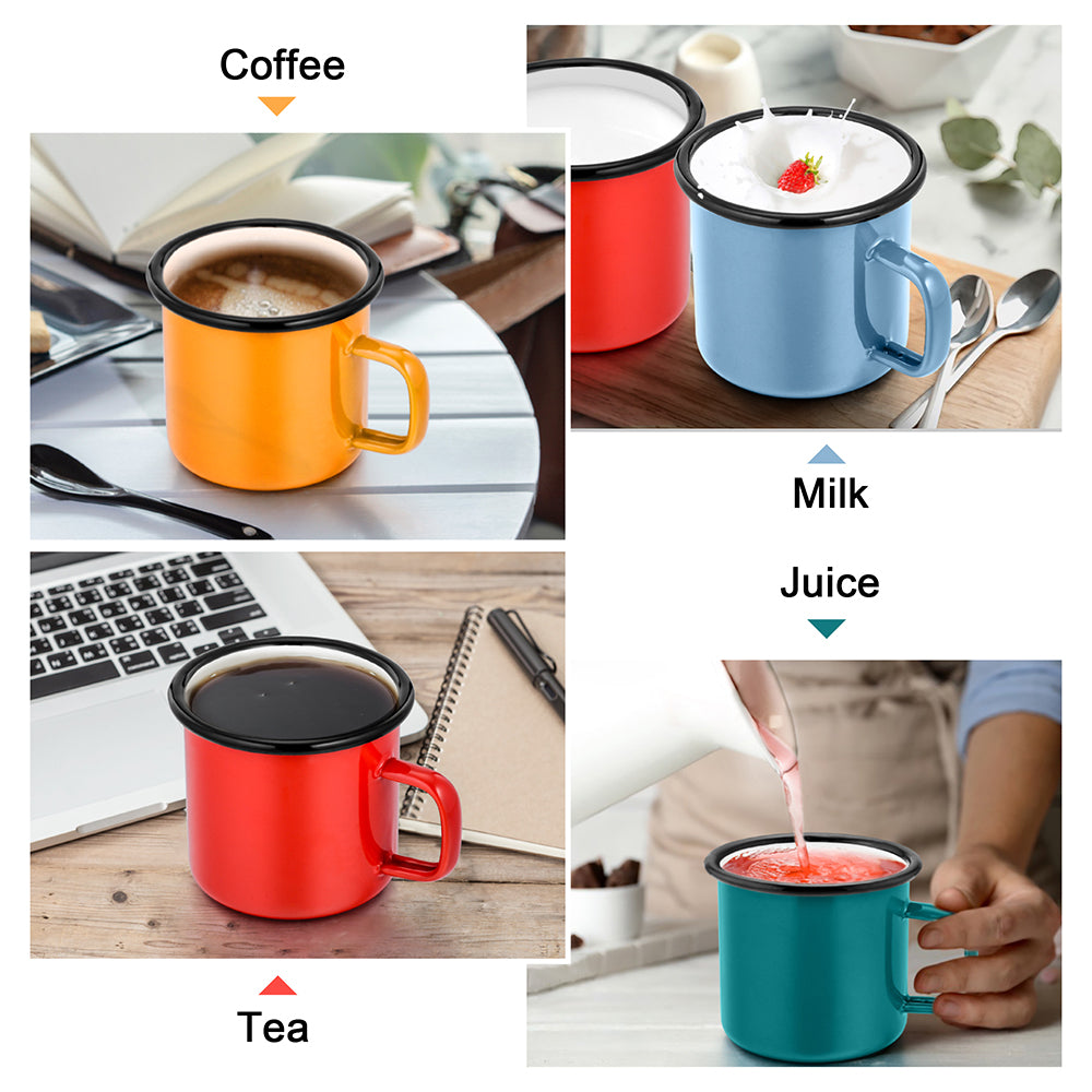 Walchoice 12 oz Enamel Coffee Cup Set of 4，  Small Portable Camping Mugs for Hiking， Travelling， Picnic， Wide Handle and Non Toxic - Colorful
