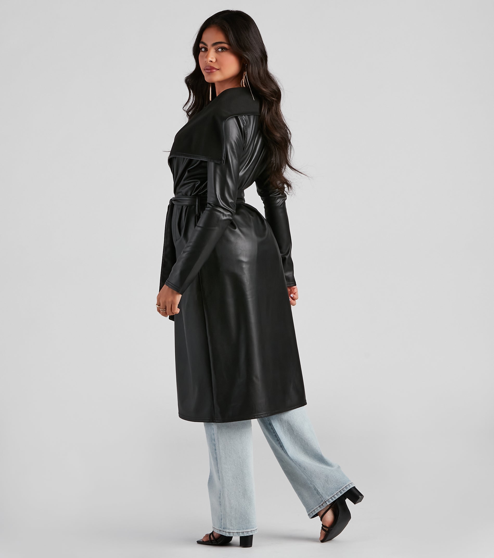 Elevated And Chic Faux Leather Trench