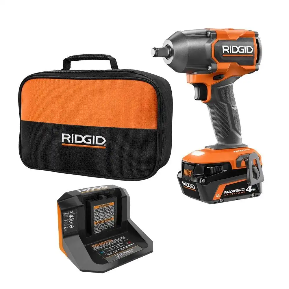 RIDGID 18V Brushless Cordless 1/2 in. Impact Wrench Kit with 4.0 Ah Battery and Charger R86012K