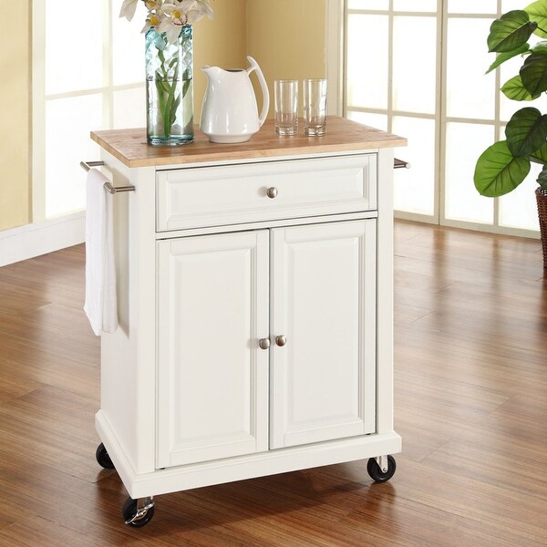 Natural Wood Top Portable Kitchen Cart - - 36980168