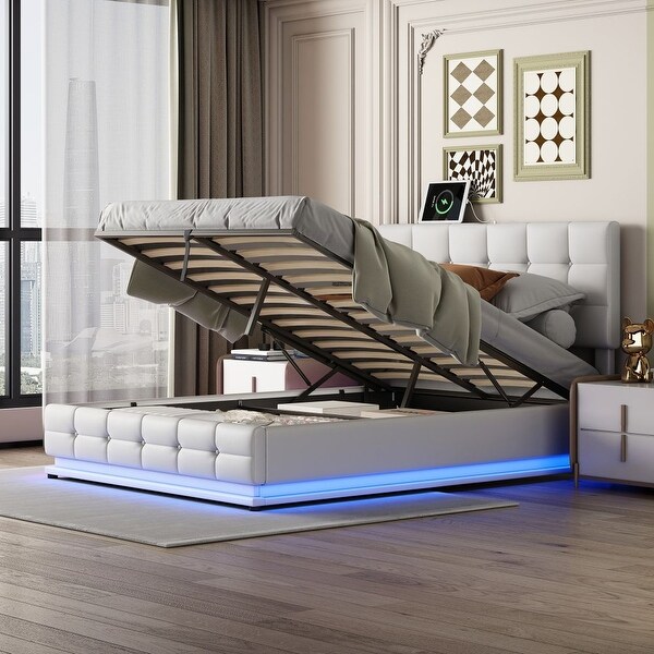 Tufted Queen Size Upholstered Platform Bed with Hydraulic Storage System