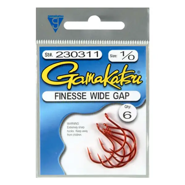 Gamakatsu Size 1/0 Finesse Wide Gap Hook