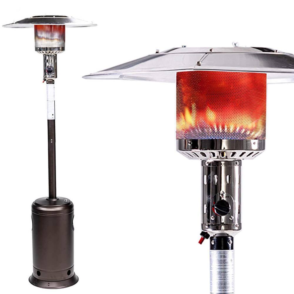 47,000 BTU Brown Stainless Steel Outdoor Patio Propane Heater with Portable Wheels XZ508BZ28