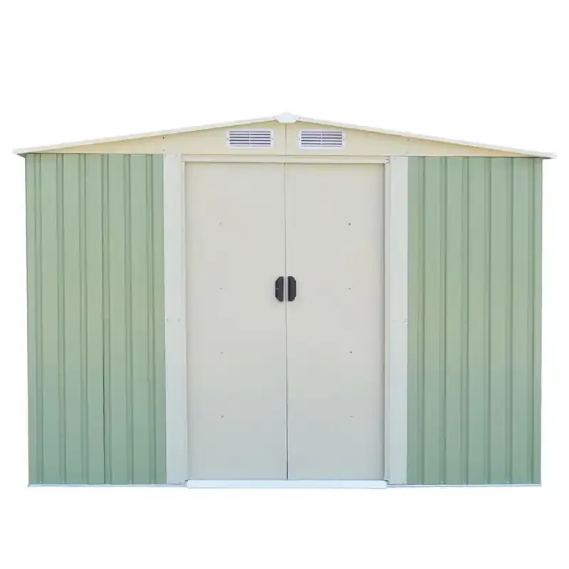 8ft x 8ft Galvanized Steel Outdoor Storage Shed Heavy Duty Garden Tool House with Sliding Door