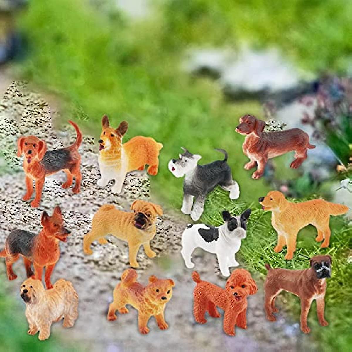 12x Realistic Dog Figurines Toy Set Kids Play Toys Dog Miniature Playset Dog Animal Figurines For Cake Topper Table Decor
