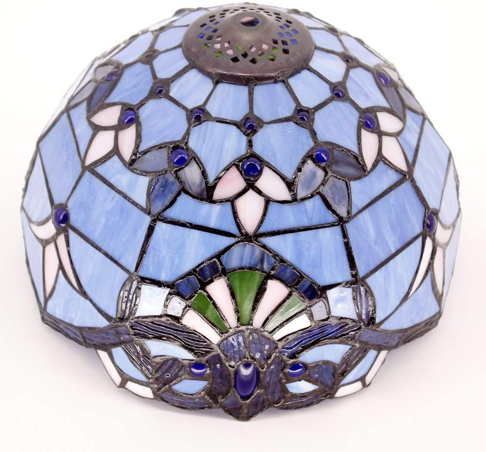 SHADY  Lamp Stained Glass Table Lamp 12X12X18 Inches Blue  Baroque Style Lavender Bedside Reading Desk Light Decor Bedroom Living Room Home Office S003C Series
