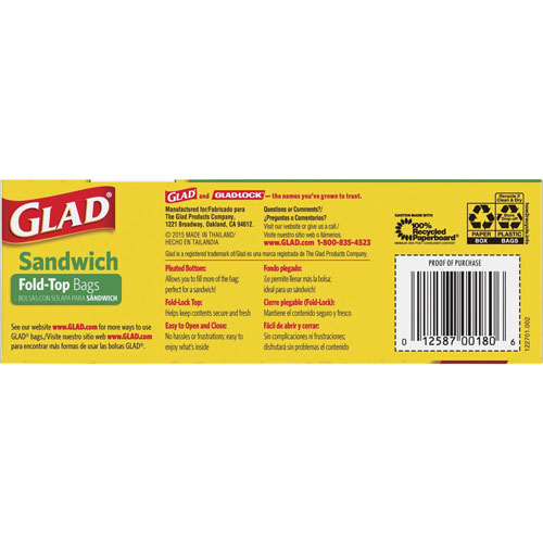 Clorox Glad Food Storage Bags | Sandwich Fold Top， 6.50