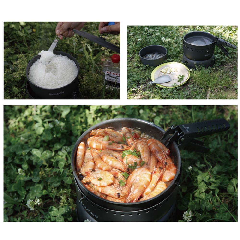 Alocs Outdoor Camping Portable Kitchenware Set Hiking Picnic Cooking Utensil Pot Bowl Pan