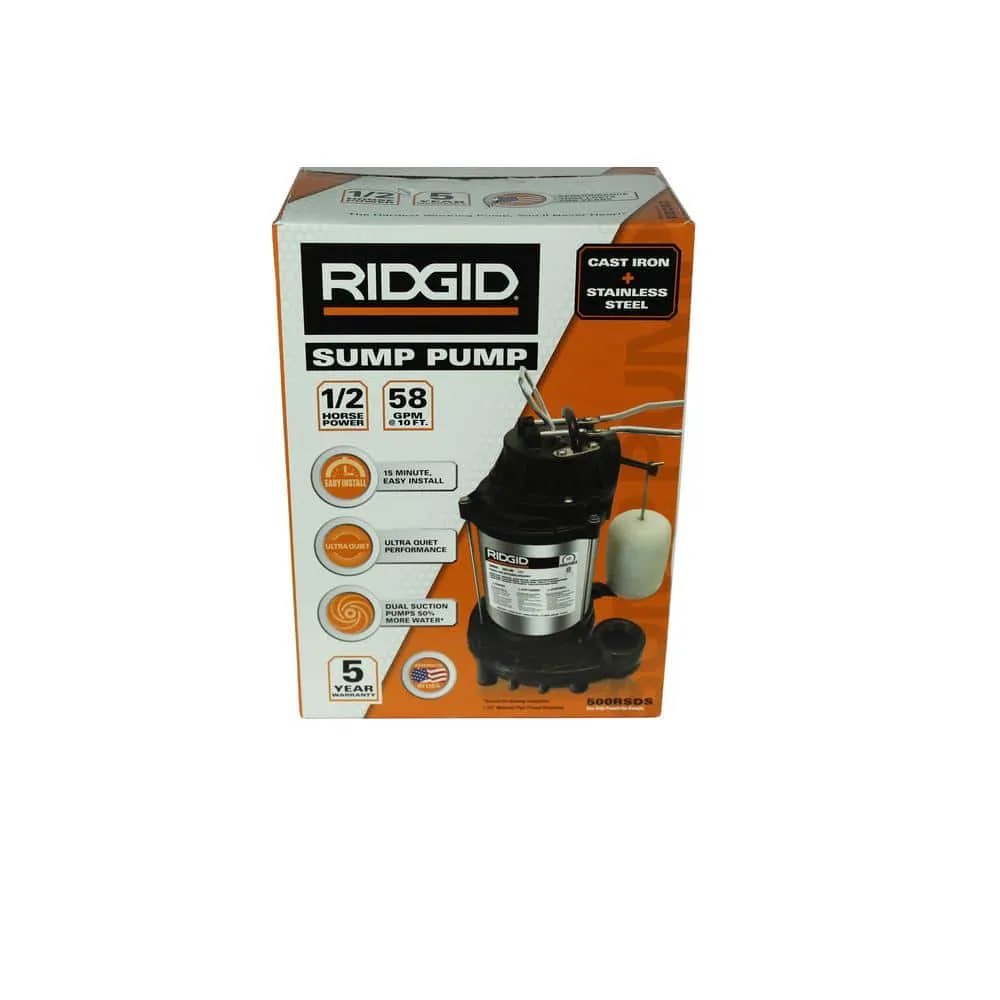 RIDGID 1/2 HP Stainless Steel Dual Suction Sump Pump 500RSDS