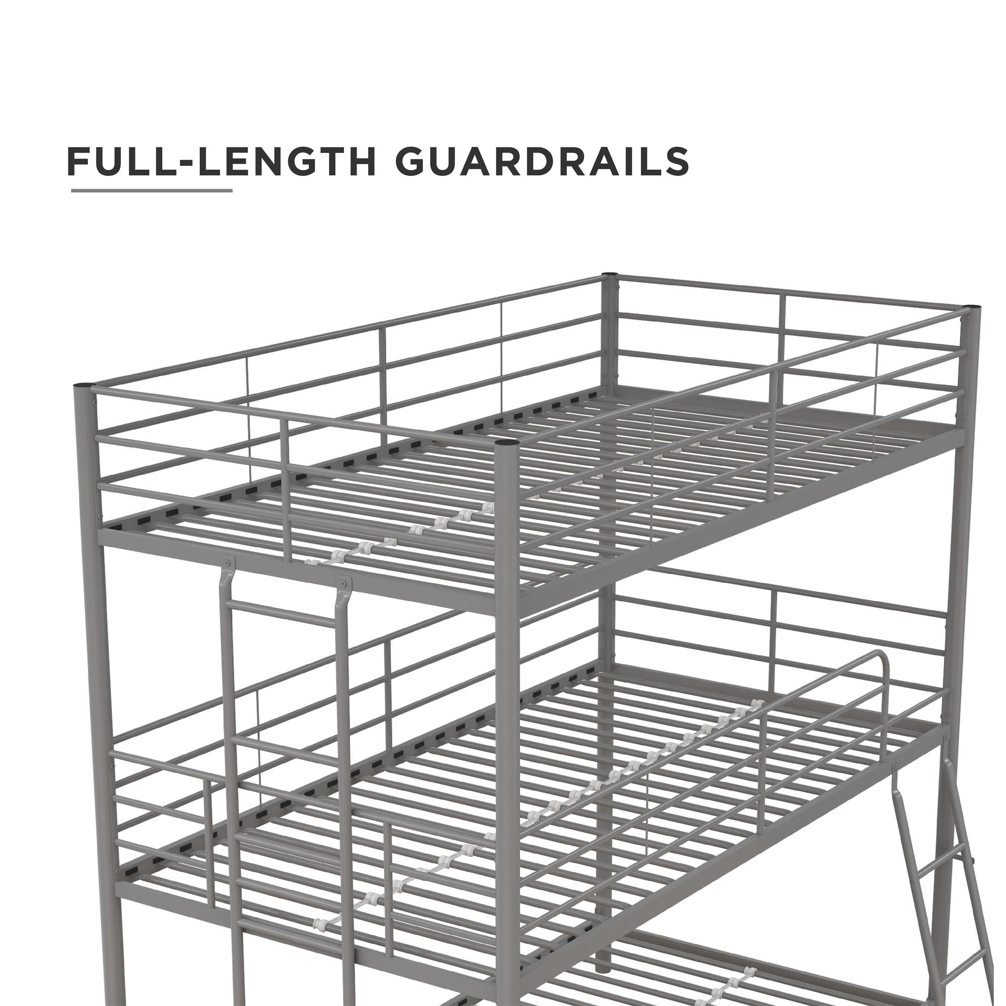 DHP Everleigh Triple Metal Bunk Bed, Twin/Twin/Twin, Bed for Kids, Silver