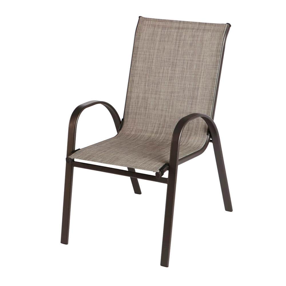 StyleWell Mix and Match Stackable Brown Steel Sling Outdoor Patio Dining Chair in Riverbed Taupe FCS00015J-RB