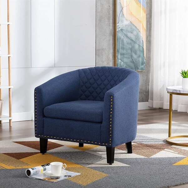 Stylish and Comfortable Barrel Chair for Home Decor， Navy Linen