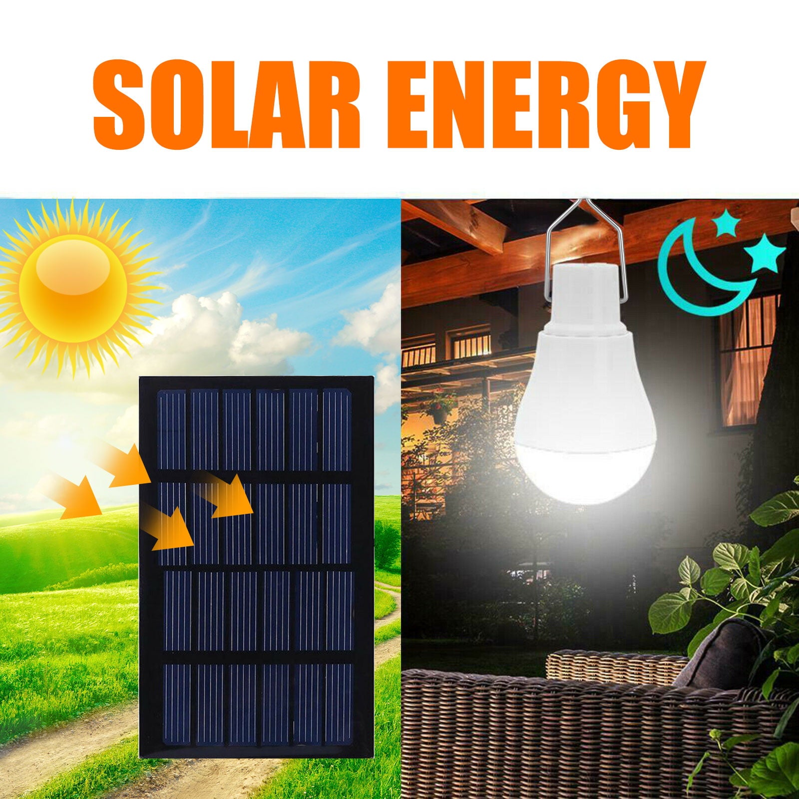Portable Solar Powered LED Bulb Light， PASEO Outdoor Rechargeable Solar Energy Panel Lamp Lighting for Hiking Fishing Camping Tent Indoor Home Chicken Coop Shed， Emergency Lights， White