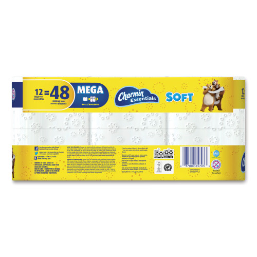 Charmin Essentials Soft Bathroom Tissue， Septic Safe， 2-Ply， White， 4 x 3.92， 352 Sheets/Roll， 12/Pack (65703)