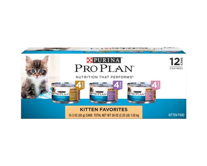 Purina Pro Plan Focus Kitten Favorites Wet Kitten Food Variety Pack， (12) 3 oz. Cans